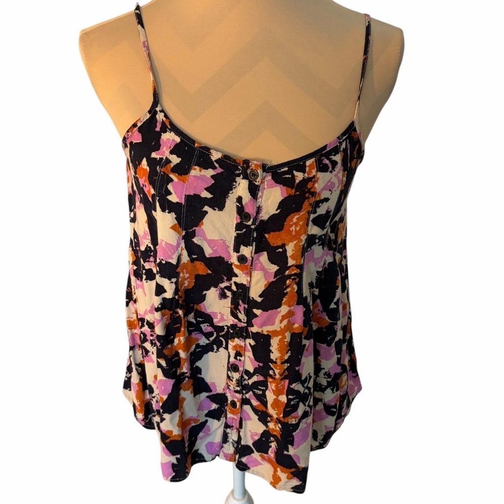 Mimi Chica Abstract Print Button Front Camisole Spaghetti Strap‎ Top Size S